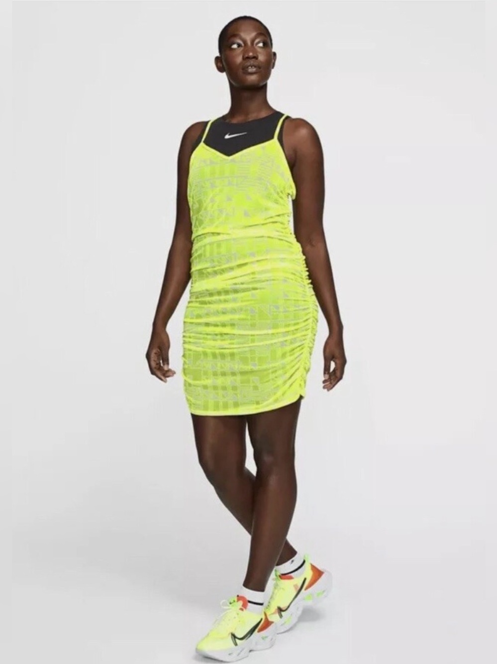Nike Neon Lime Mesh Ruched Mini Dress